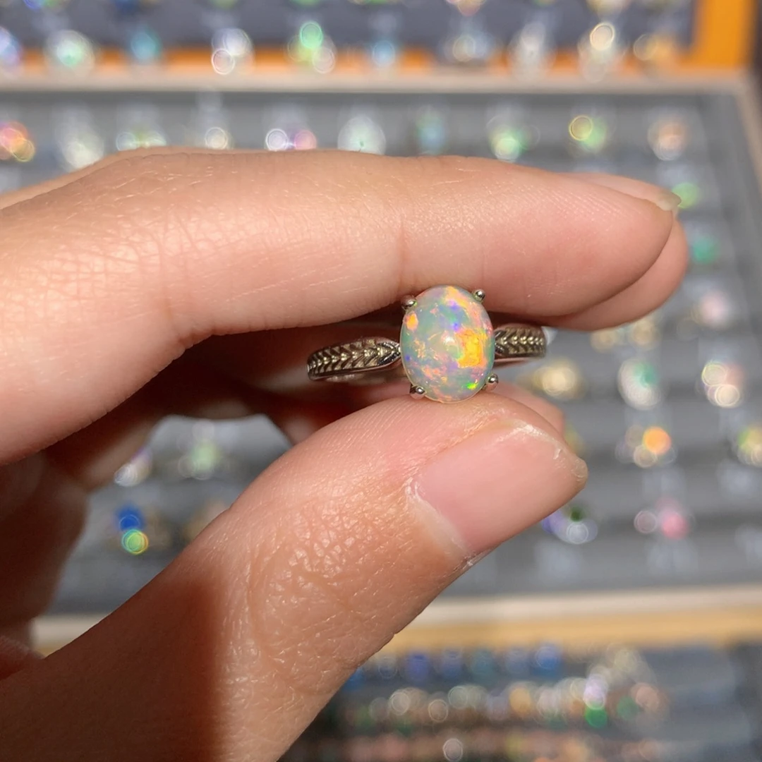 银S925镶嵌欧泊欧泊戒指y