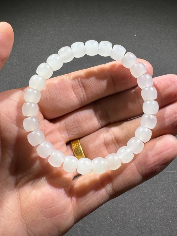 和田玉白玉直切单圈手串7到8毫米男女款时尚精美