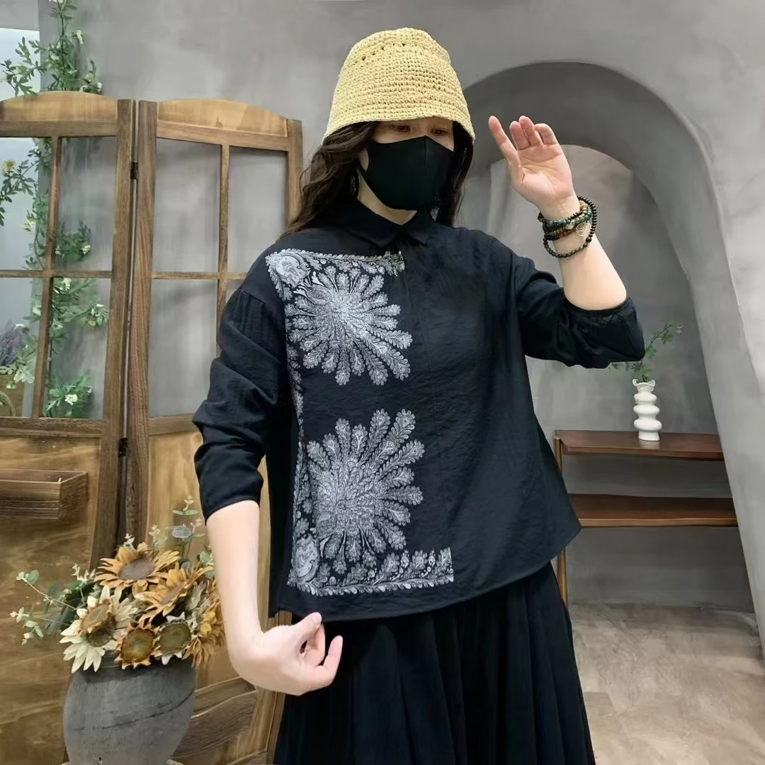 2025【两面穿】新款时尚宽松印花提花长袖百搭衬衫