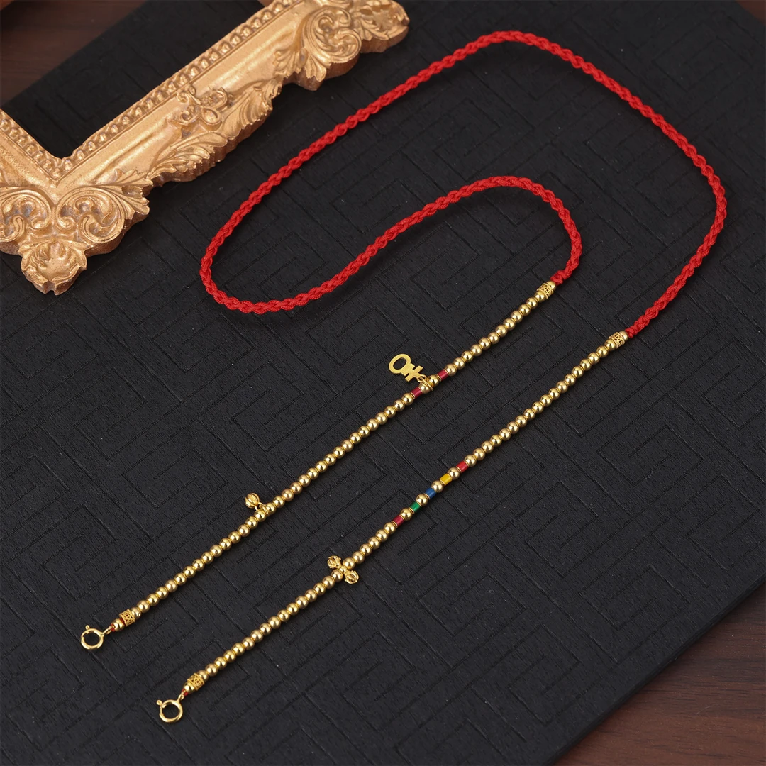 【来福宠粉】18K金吉字五色金幡杵杵2.5mm小光珠项链（长度可选）