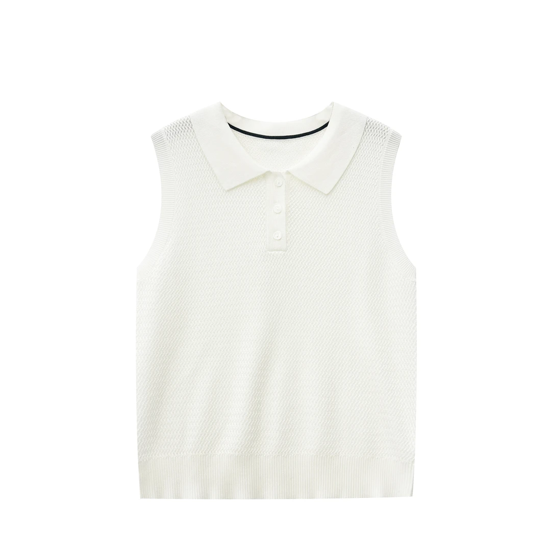 【MEILANXI】【美式复古】2025春夏新款莱赛尔简约Polo领针织衫25S21