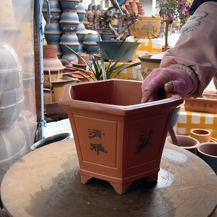 紫砂宜兴紫砂25红清雅六方