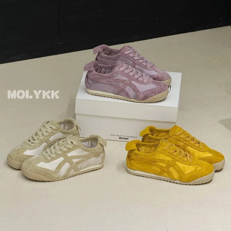 【女鞋】丝绸绸缎德训鞋-潮2025新款平底拼色跑鞋真皮休闲运动鞋