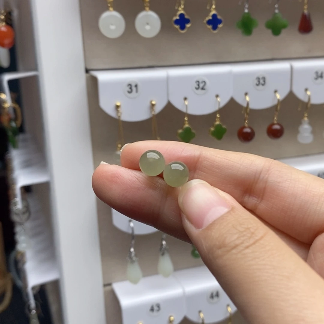 银S925镶嵌和田玉耳饰