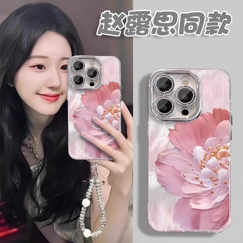 苏绣牡丹适用苹果16promax手机壳iphone15pro羽纱高级14带镜头膜