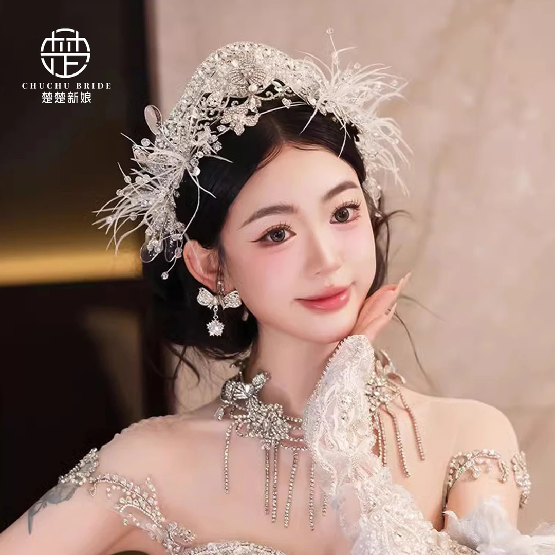 新娘结婚水晶羽毛皇冠时尚婚礼主纱头饰发饰公主王冠造型婚纱品