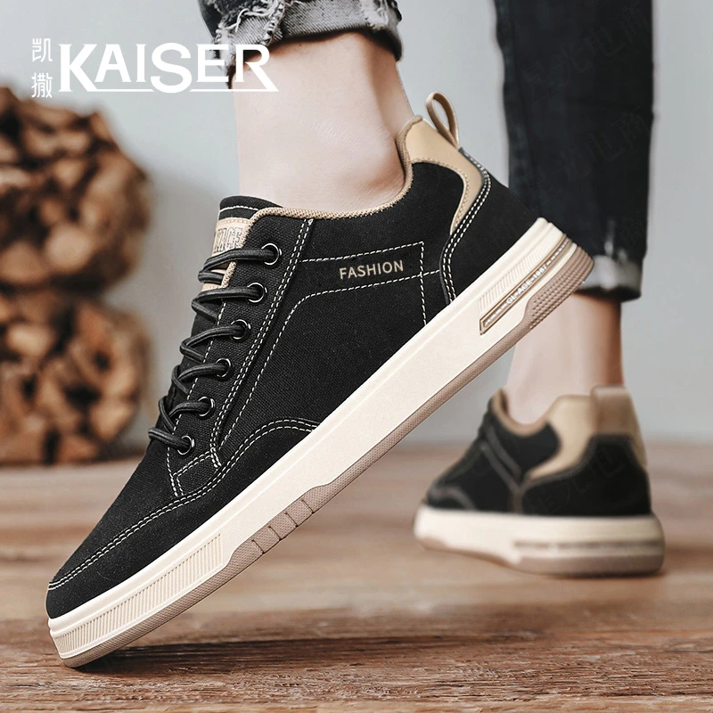 KAISER/凯撒男鞋秋季舒适透气休闲帆布鞋男士轻便低帮百搭板鞋子