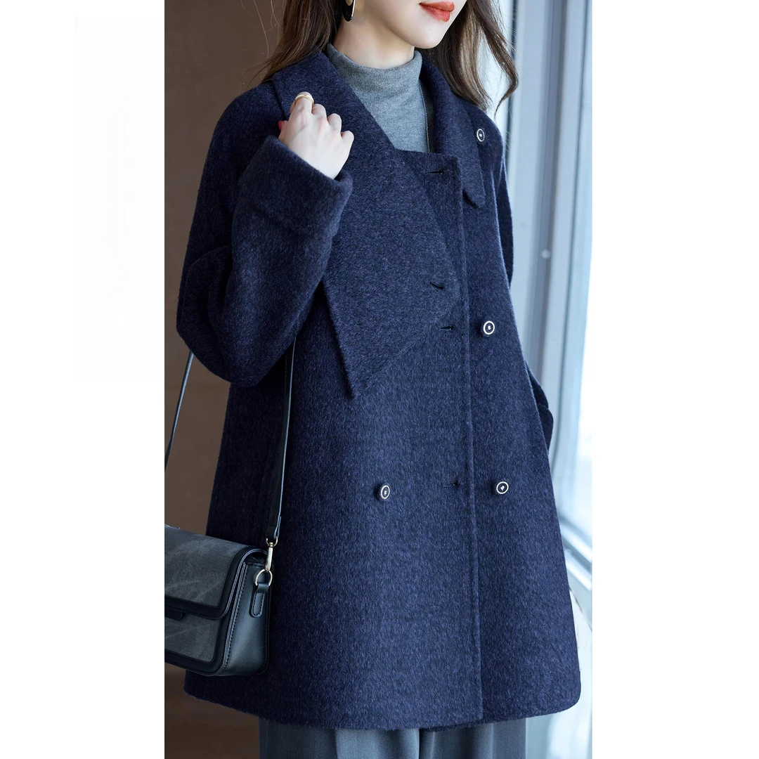 中长宽松双面呢手工女装大衣2025新款今年流行羊毛呢保暖外套显瘦