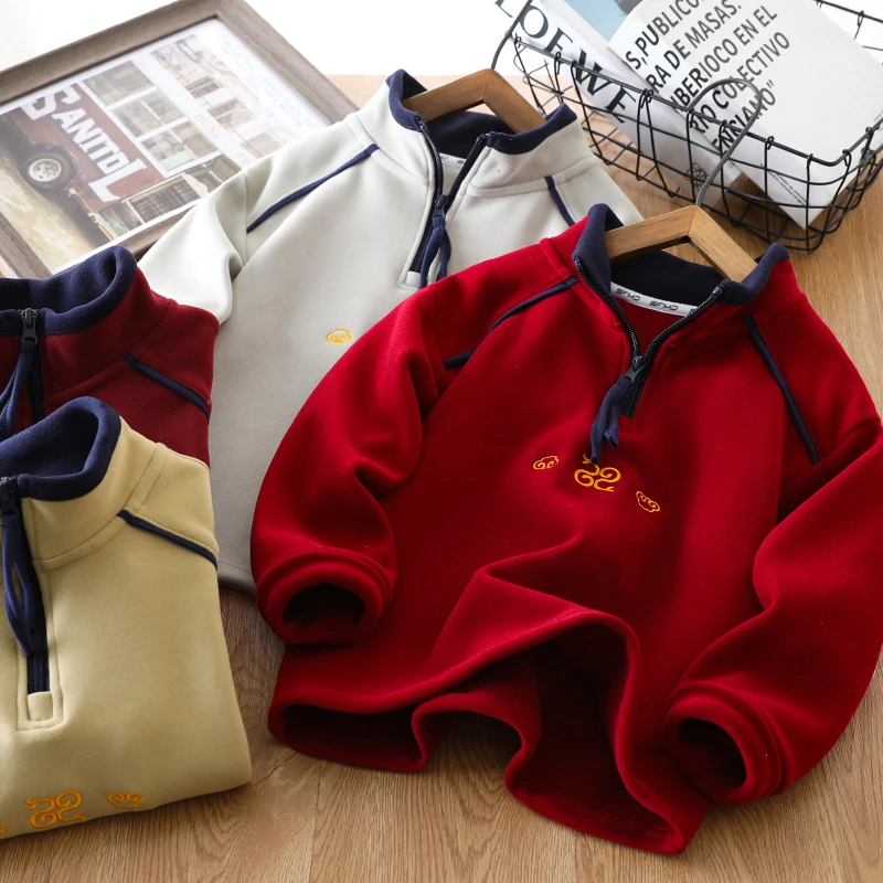 男女童糯米绒卫衣秋冬2025新款儿童保暖加绒打底衫中大童洋气内搭