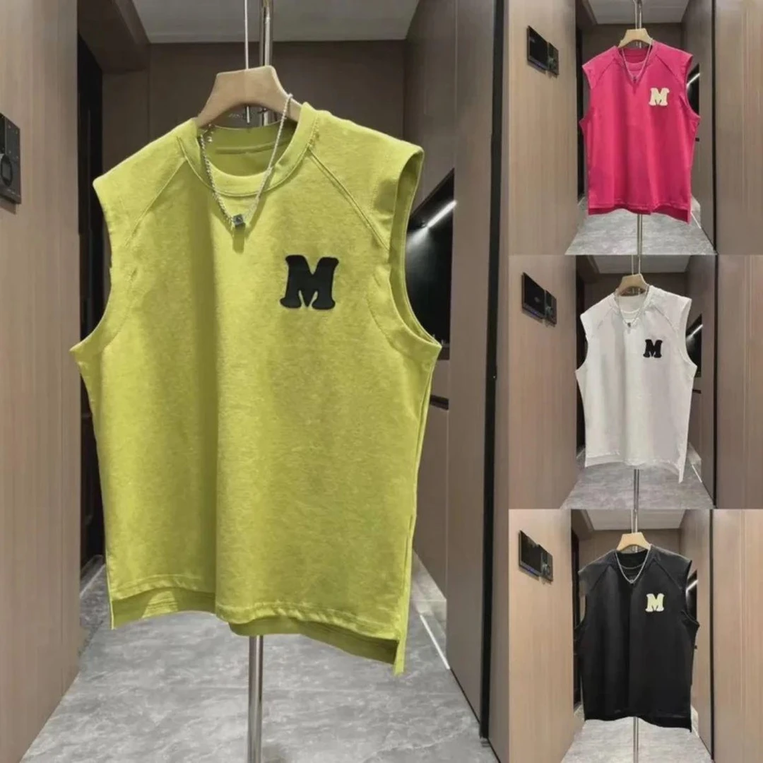 针织新款M字母冰丝坎肩背心男款潮牌薄款夏天打底紧身高档休闲t恤