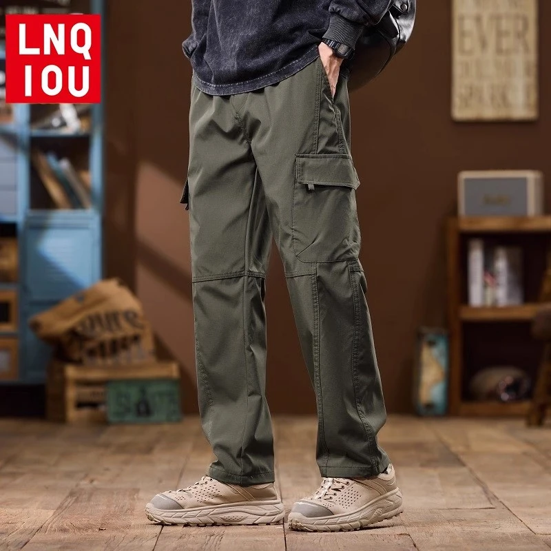 2025夏季薄款美式工装裤男潮牌宽松直筒抽绳休闲长裤子男士冲锋裤