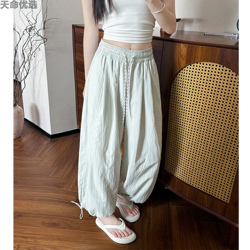 塔丝隆冰丝灯笼裤夏季裤子女薄款高腰小个子九分南瓜裤休闲阔腿裤