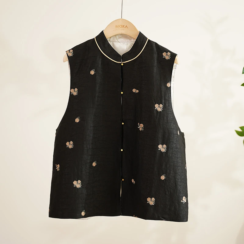 【文娇专属】双面双穿 重工刺绣桑蚕丝香云纱老料马甲（250018）20257