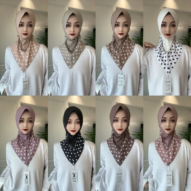 NYL高端烫钻拼接波点套头头巾（配扣子）