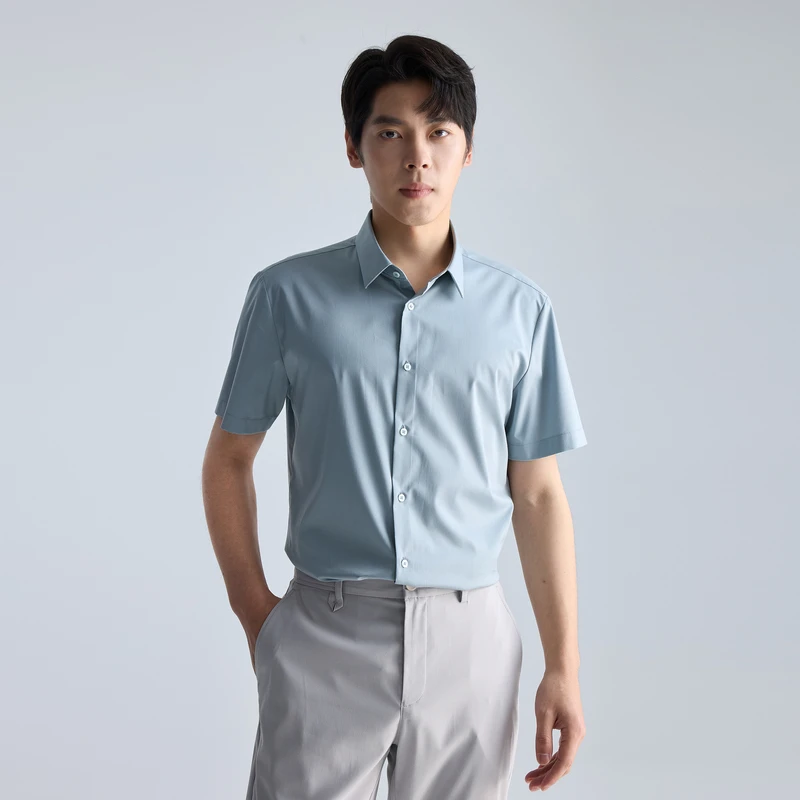 利郎【凉感莫代尔】2025新款夏季商务男士透气舒适薄款修身短袖衬衫