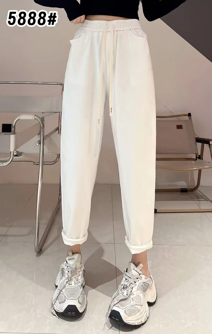松紧老爹裤女2025春季薄款宽松显瘦哈伦裤百搭萝卜九分休闲裤5888