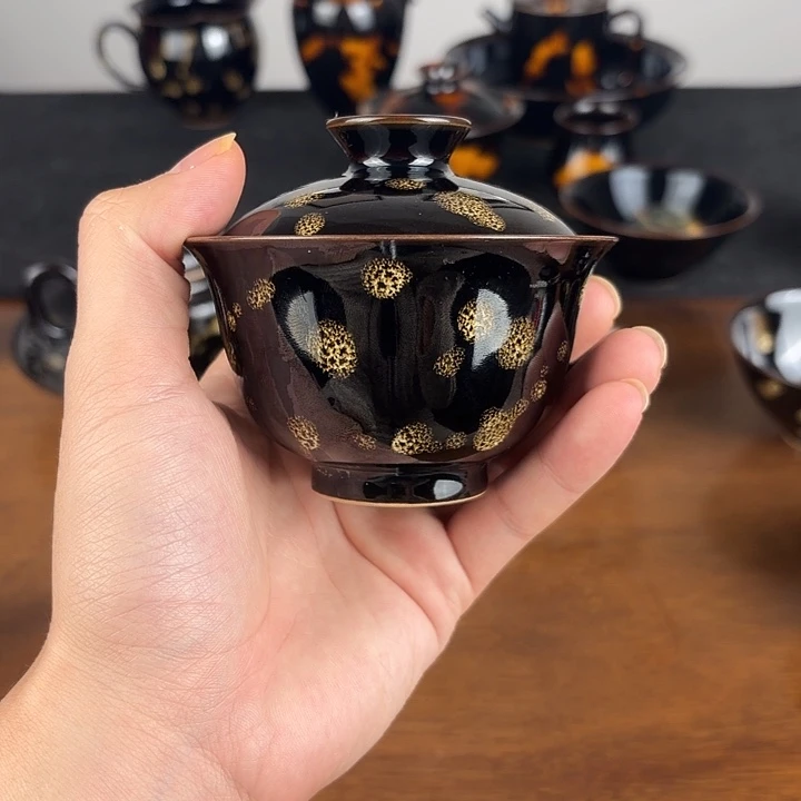 瓷点彩鹧鸪斑元宝盖碗