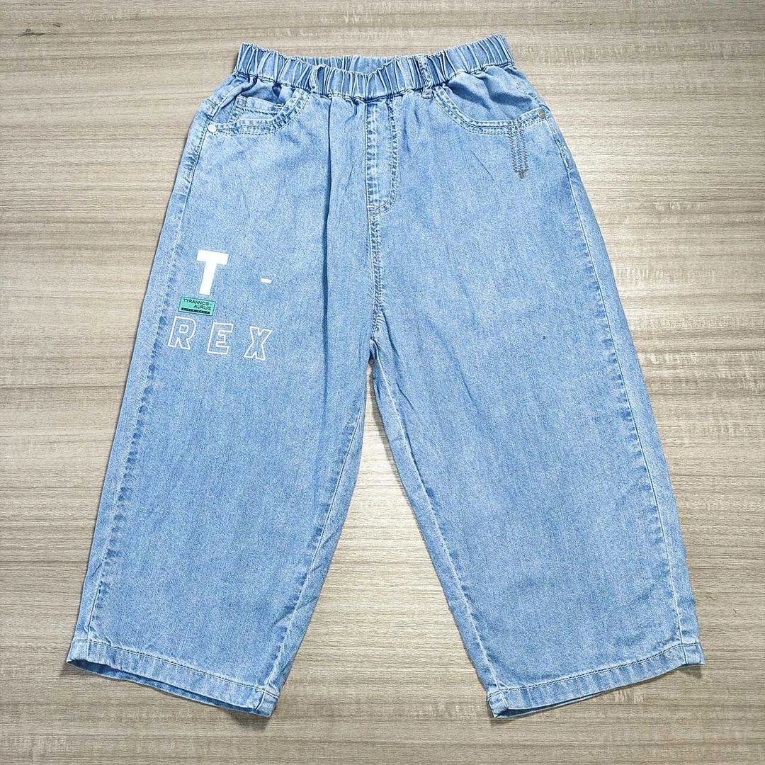 巴家中大童字母休闲夏季百搭时尚七分牛仔裤裤子