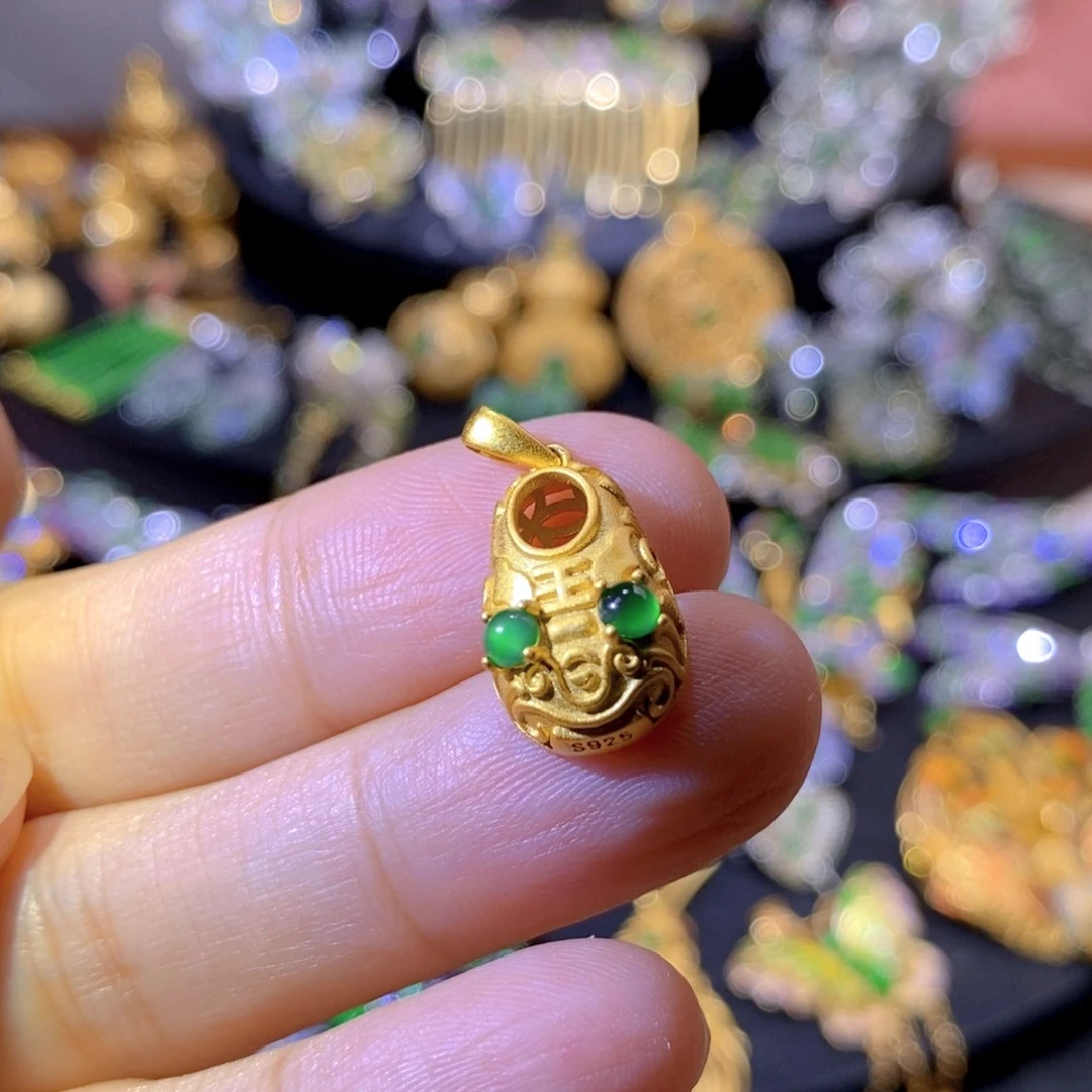 吊坠(不含链)银S925镶嵌翡翠