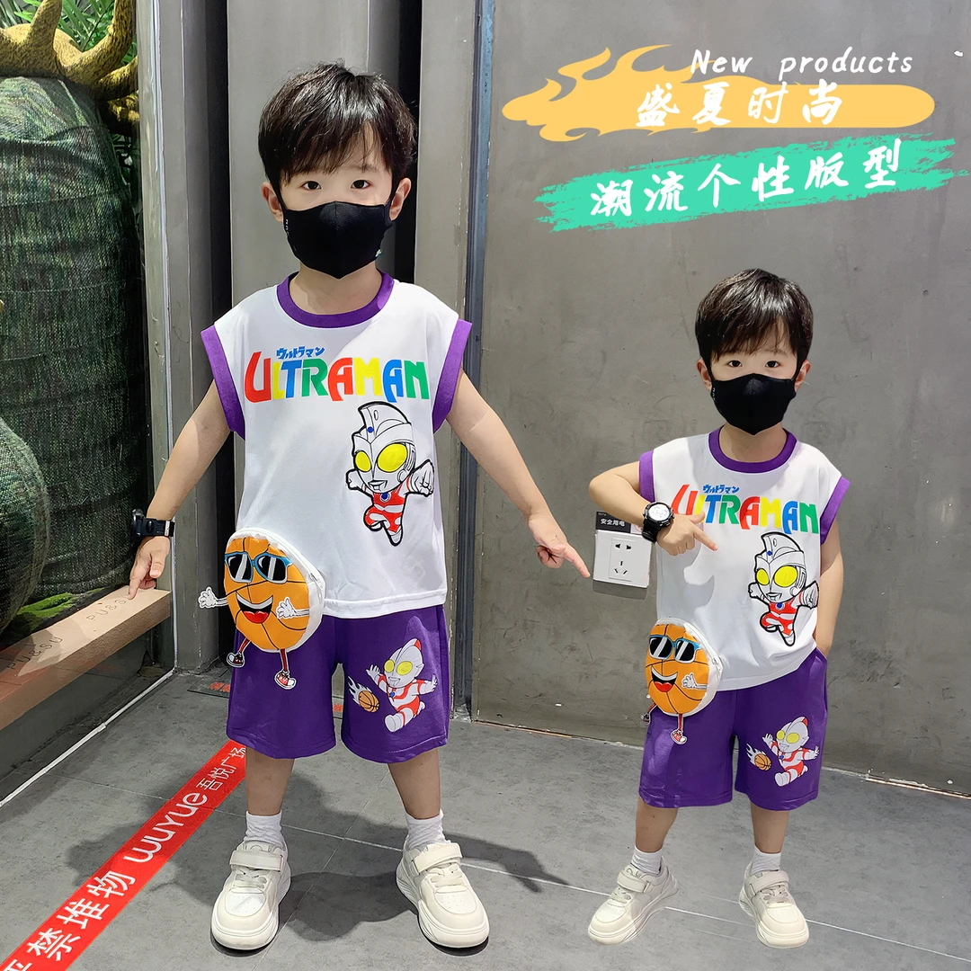 奥特曼衣服男童夏装无袖套装2025新款帅气宝宝时髦男孩儿童夏季潮