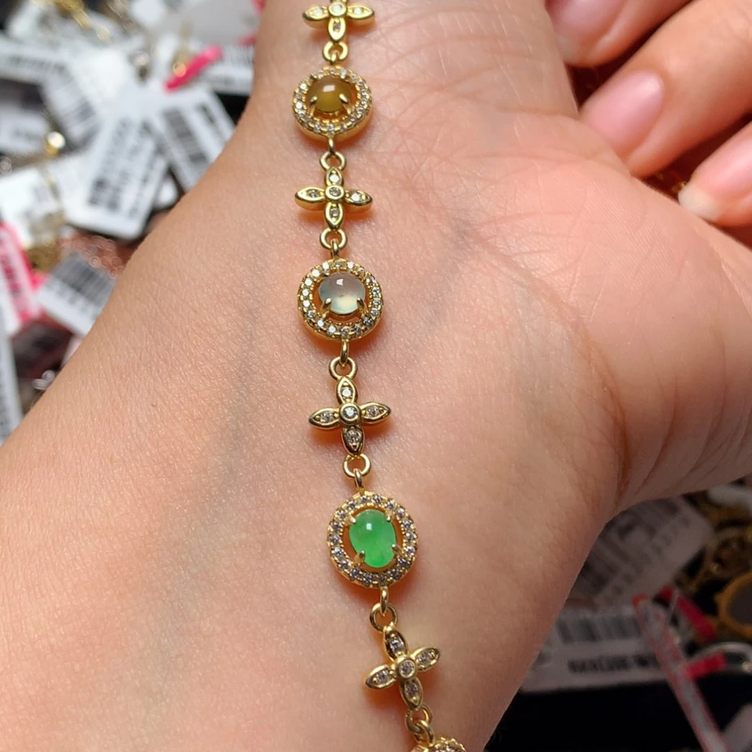 翡翠戒指银S925镶嵌天然翡翠手链