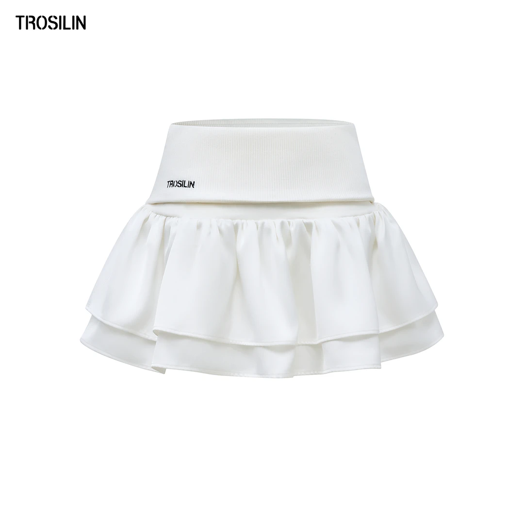 TROSILIN-2025早秋芭蕾风缎面翻腰蛋糕裙A25SK003WH-L