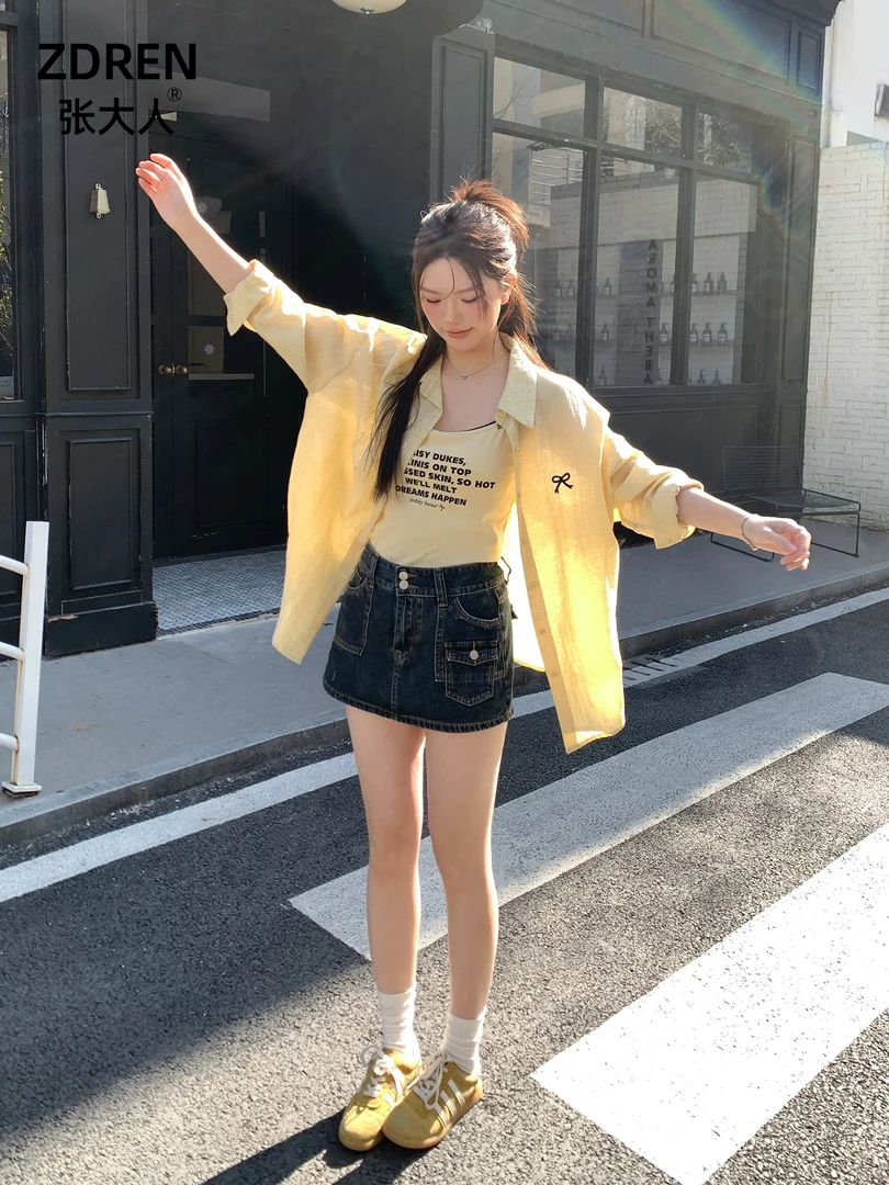 张大人【小野美柰】大码女装微胖妹妹休闲慵懒风百搭衬衫韩系套装