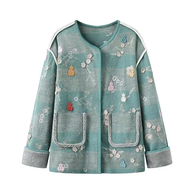 VO休闲气质宽松针织碎花外套