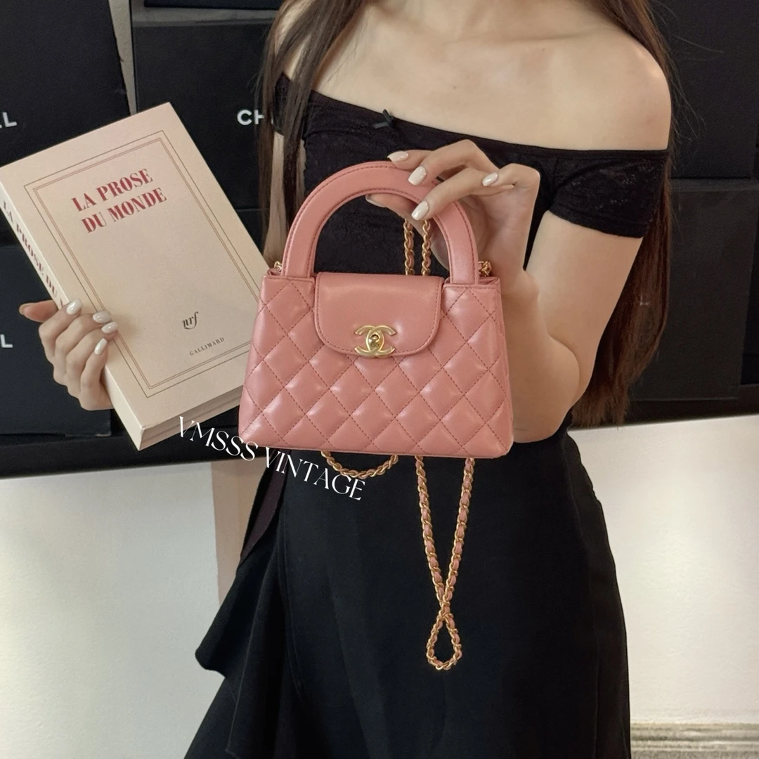 95新 Chanel/香奈儿 23kkelly大号珊瑚粉牛皮单肩包 51795