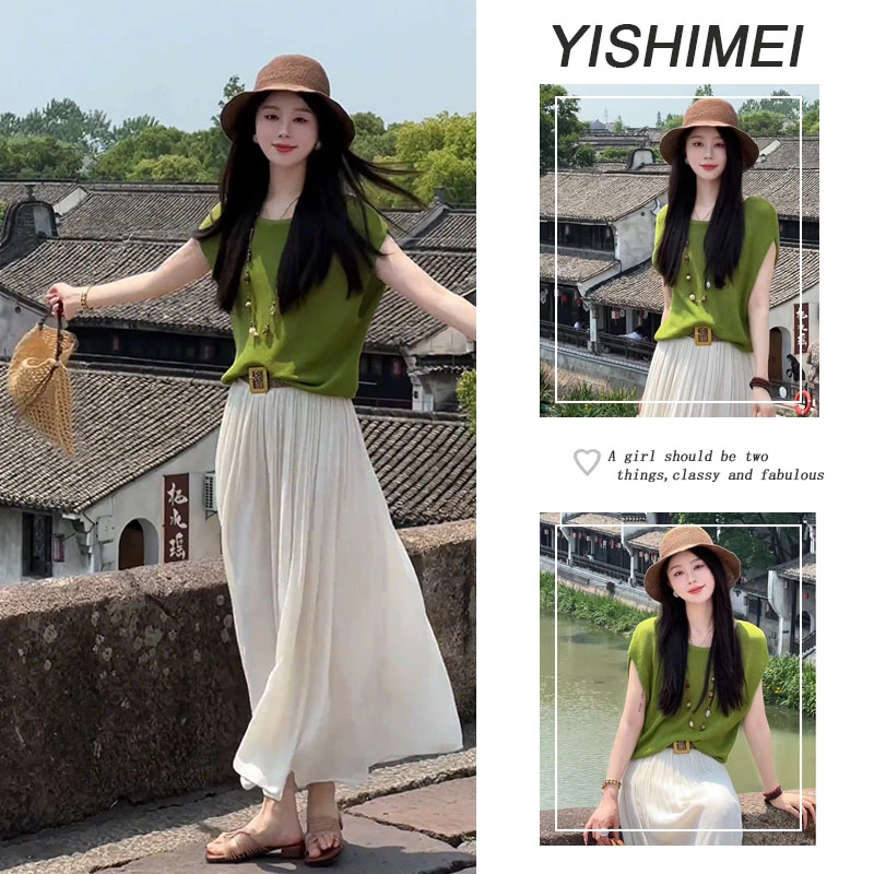 2025夏季穿搭一整套女新款时尚短袖上衣百搭休闲半身裙两件套