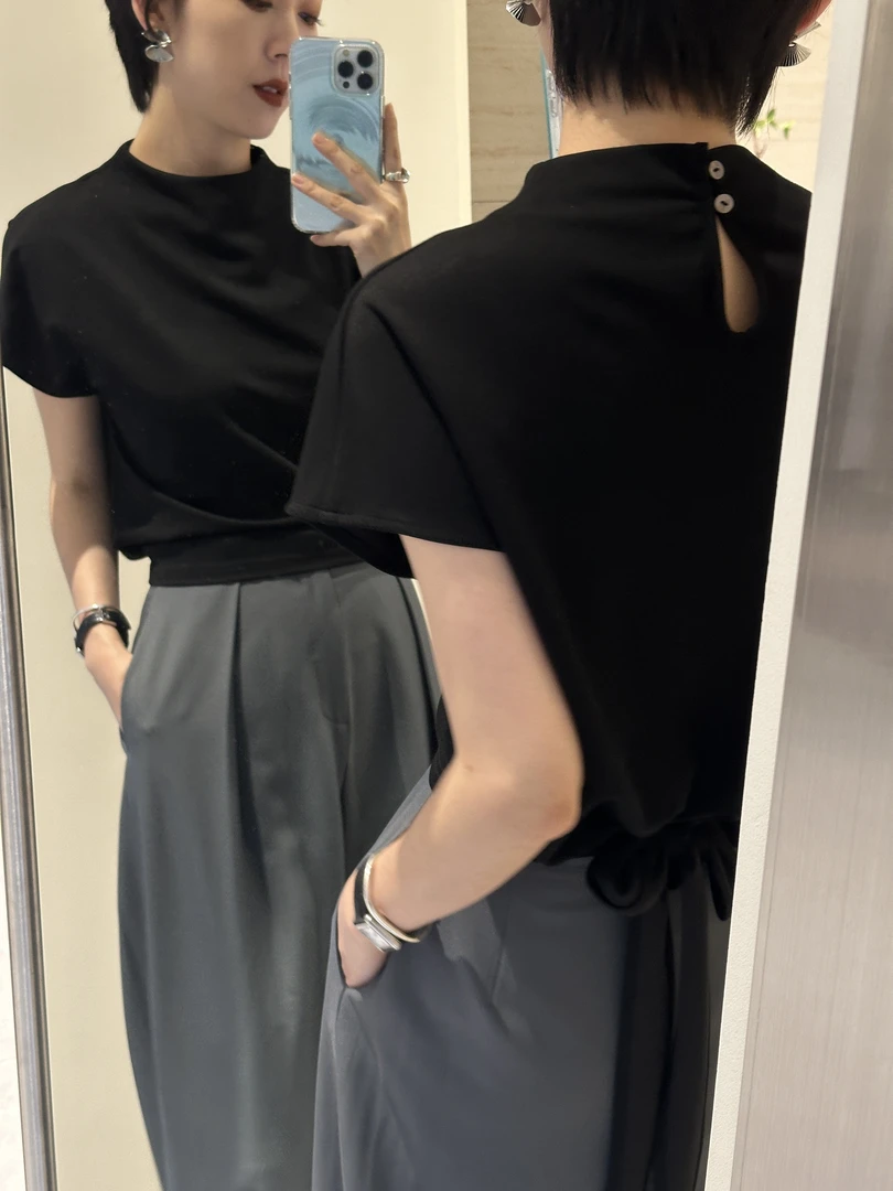 MADRCOUE 立领软糯飘带显瘦短袖T恤605274