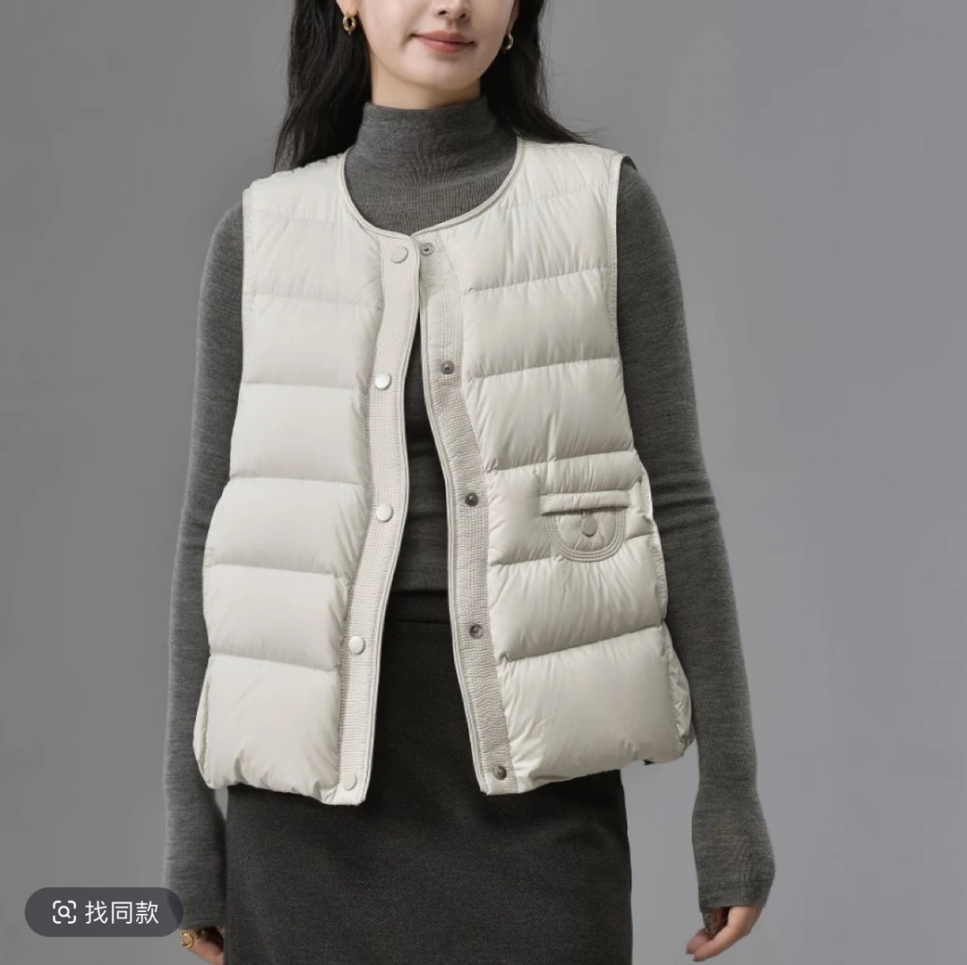 爱客马甲保暖宽松型女短款优雅风秋冬羽绒上衣休闲YB25440F508