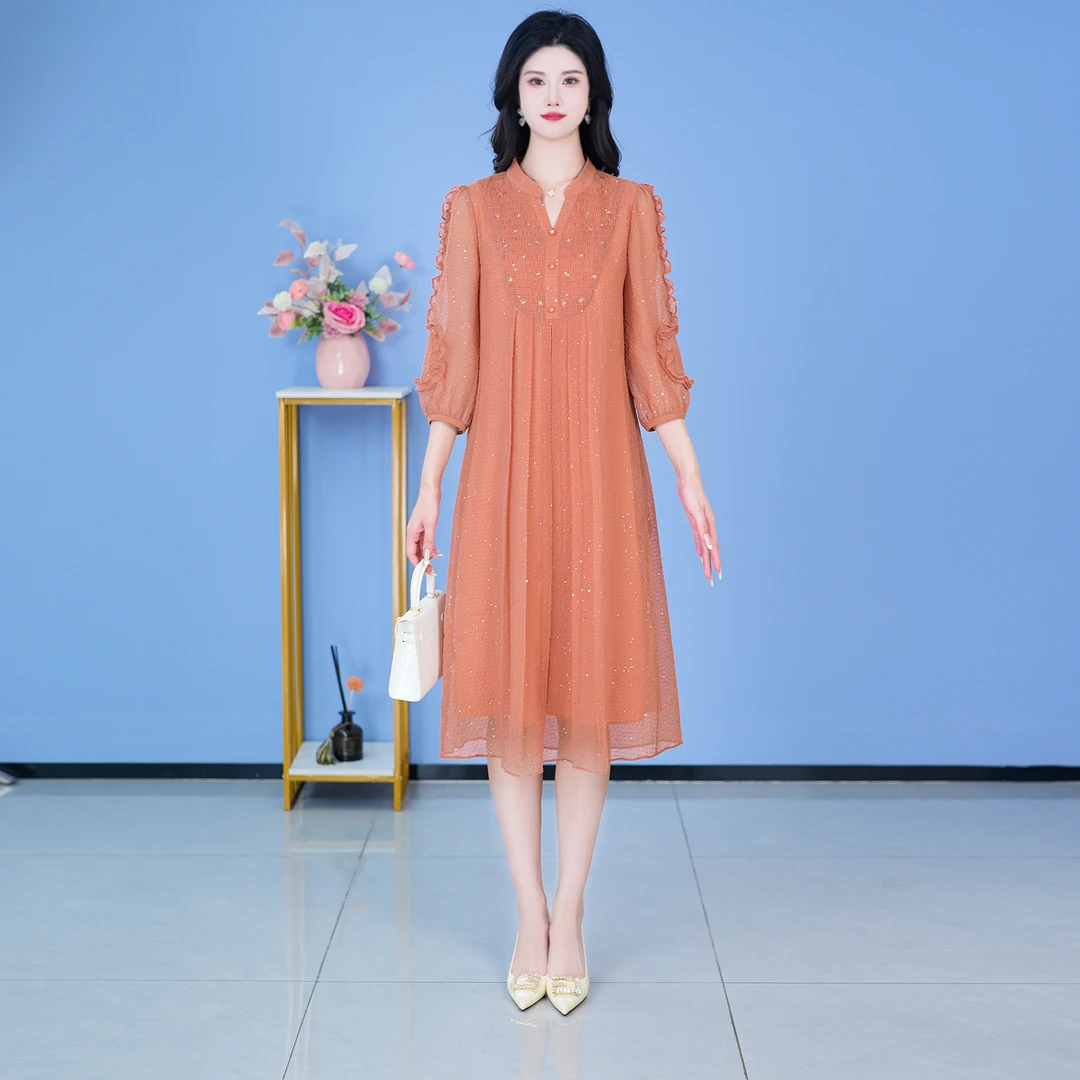 W【SJYH688】2025年春季新款时尚优雅减龄连衣裙显瘦气质