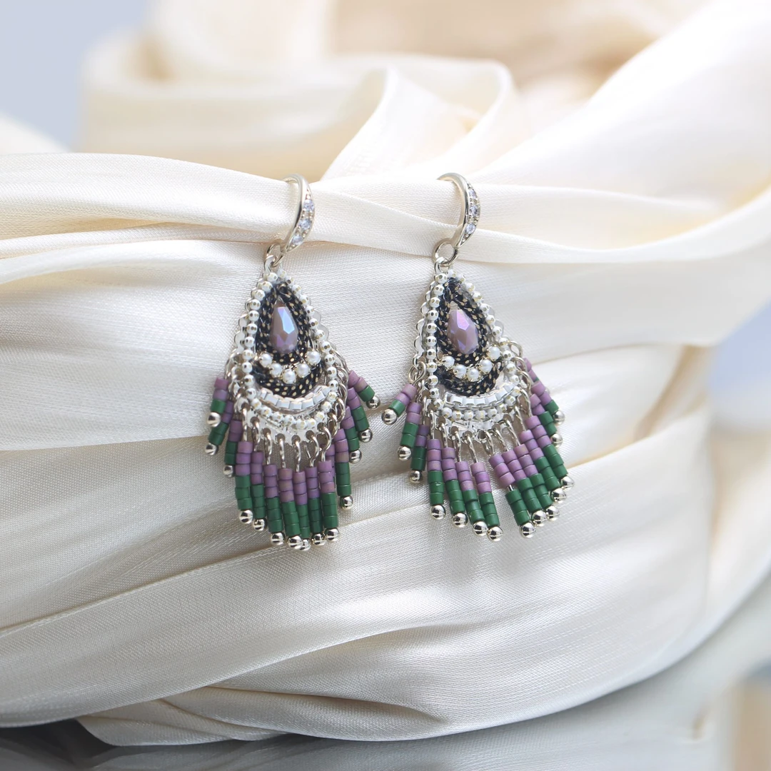 铜合金铅玻璃耳饰 495 时尚百搭民族风设计师款耳饰