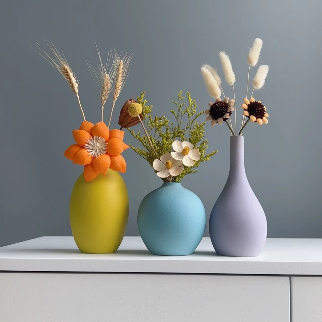 摆件陶瓷小花瓶摆件含花总高约20-30cm