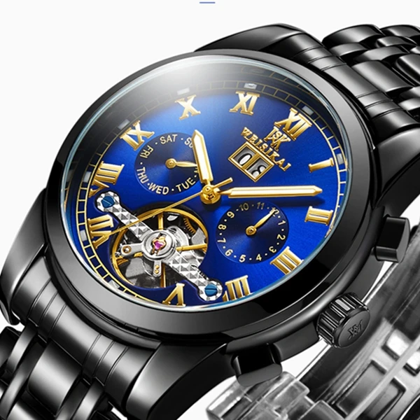 威斯凯WSK新款潮流男士机械手表镂空夜光防水多功能男生商务腕表