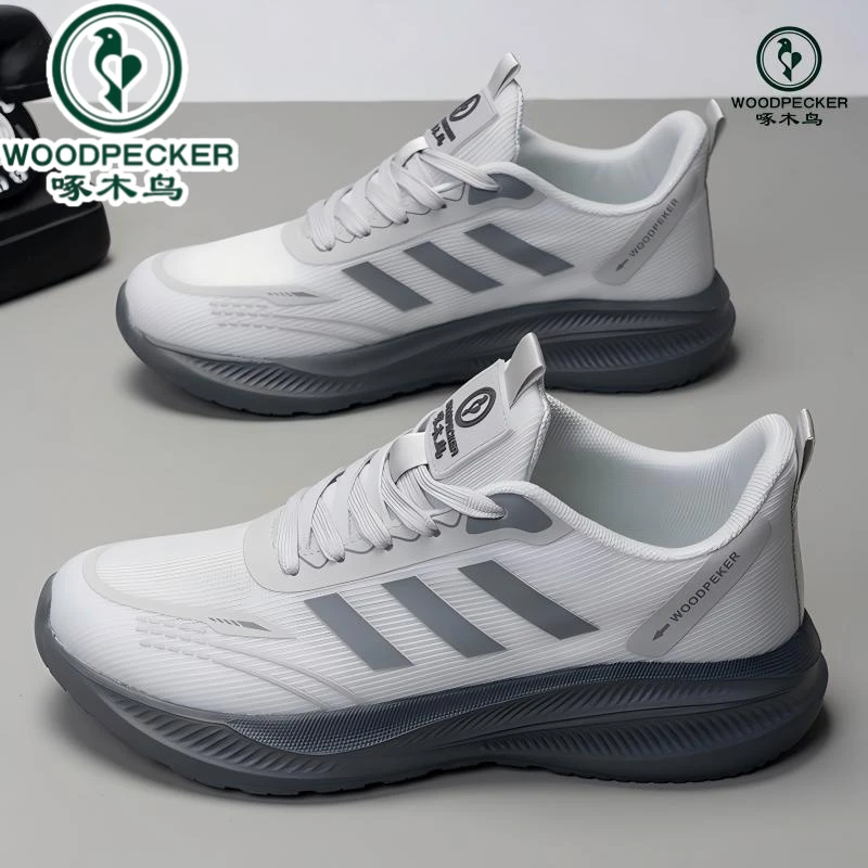 啄木鸟正品网面情侣鞋2025新款透气软底男士休闲运动鞋潮流时尚鞋