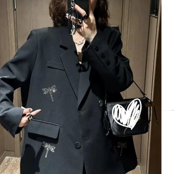 欧货2025春秋新款蜻蜓西装高品烫钻设计高级感时尚西服外套炸街女