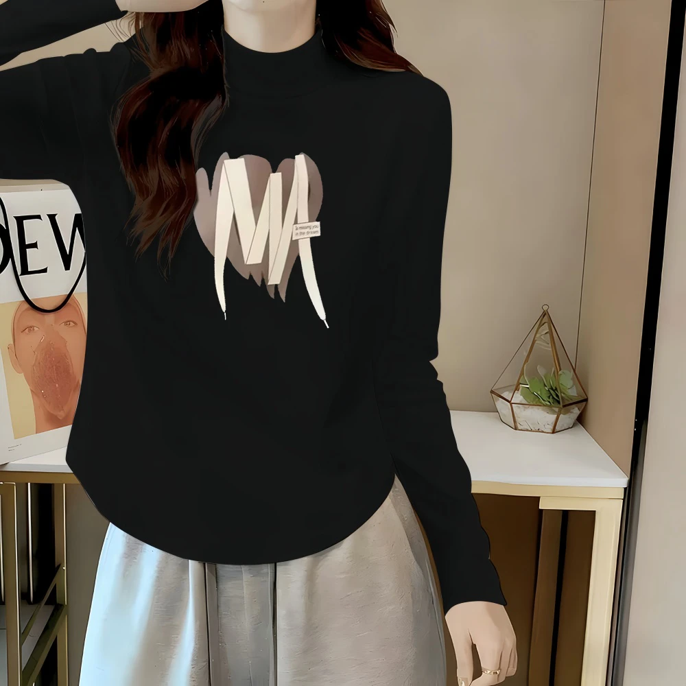 半高领德绒打底衫女秋冬圆弧下摆网红小个子百搭洋气显瘦保暖上衣