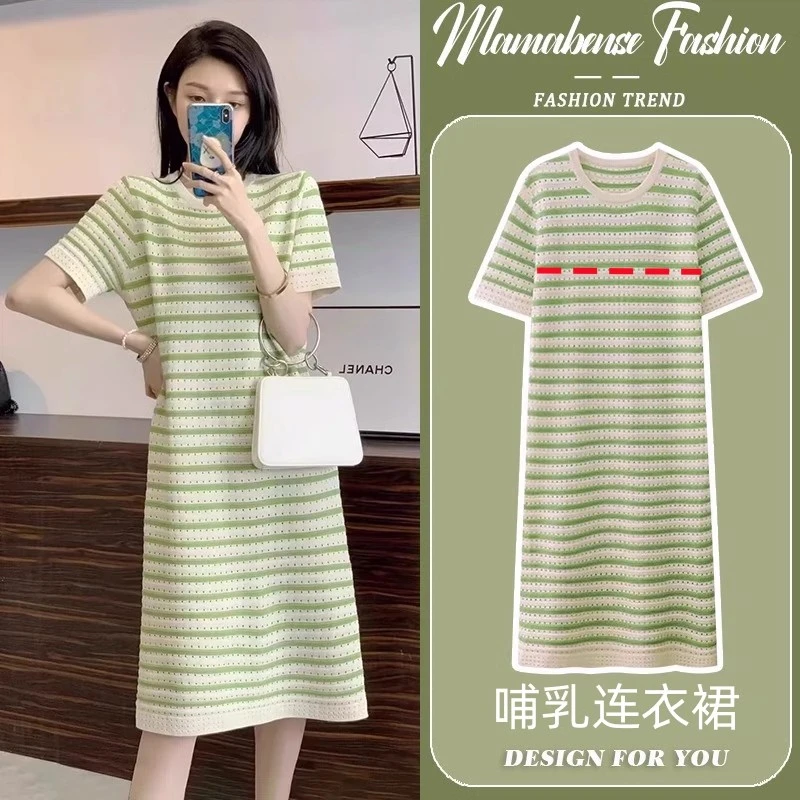 2025夏季哺乳衣外出辣妈款产后穿喂奶衣服冰丝宽松显瘦孕妇连衣裙