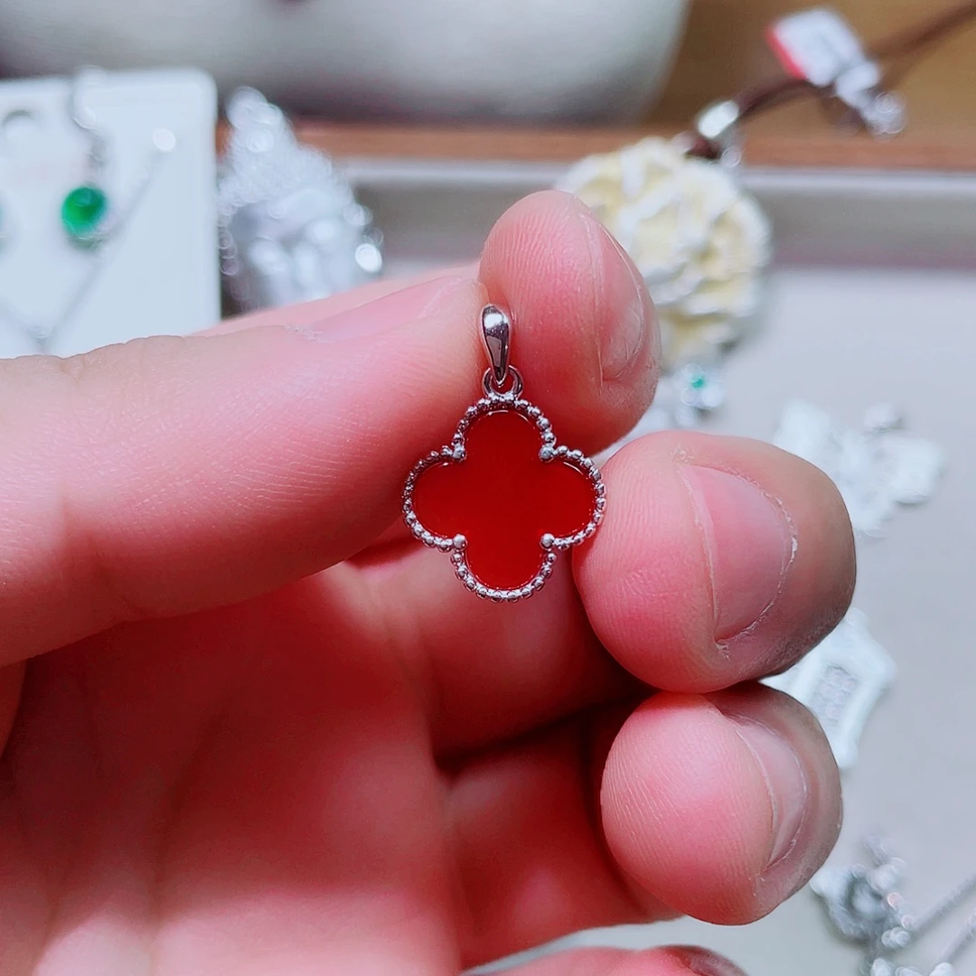 吊坠925银锆石红色四叶草