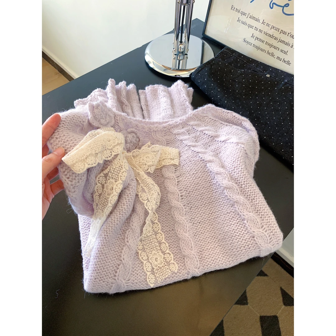 温柔风重工立体花朵蝴蝶结毛衣女秋冬2025新款软糯糯的针织衫上衣