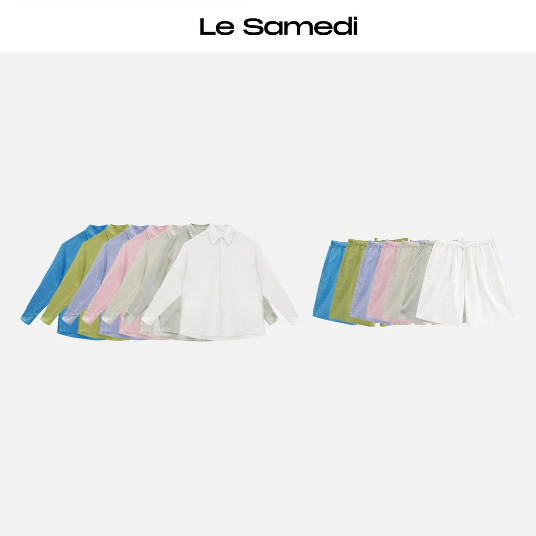 Le Samedi【舒缓柔光】極简清爽 白开水半透明感 慵懒亚麻衬衫/短裤
