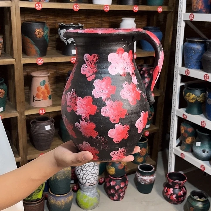 红陶浮雕花盆炸炸炸