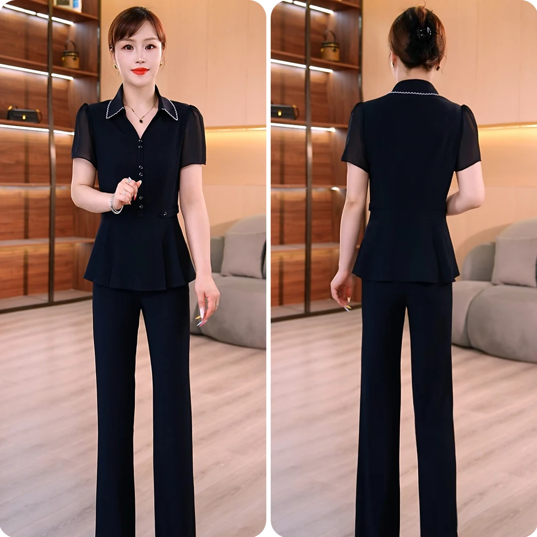 【上衣+裤子】2025夏季新款优雅气质修身显瘦百搭休闲套装两件套