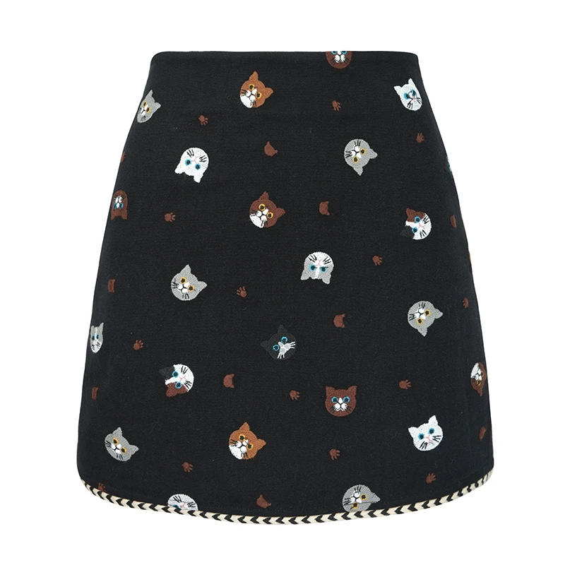 JUNGLE ME甜美减龄时尚动物刺绣百搭半身裙短款A字裙高腰显瘦