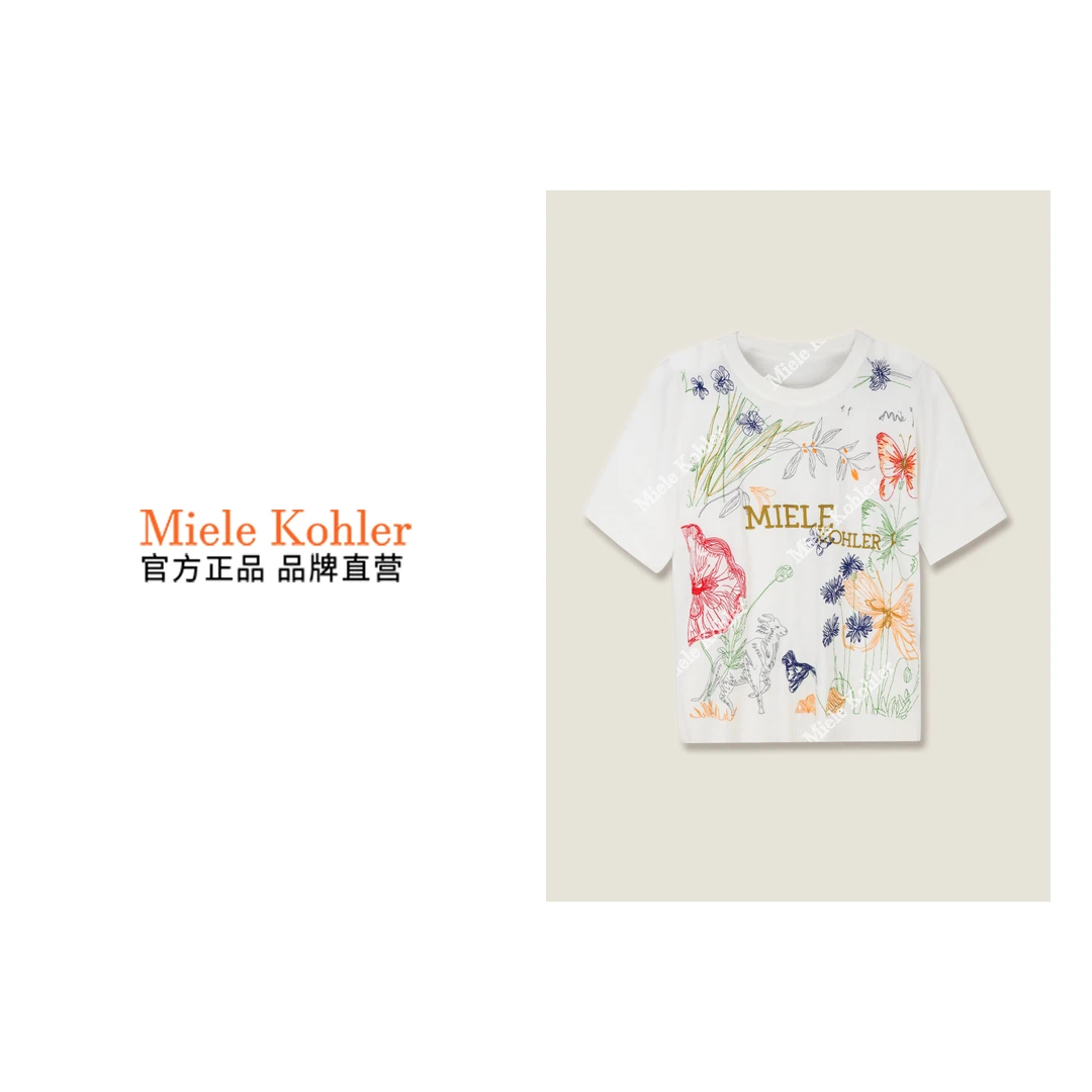 夏秋新款时尚百搭短袖百搭印花毛针织衫MKODF1026【澳门小源同款】