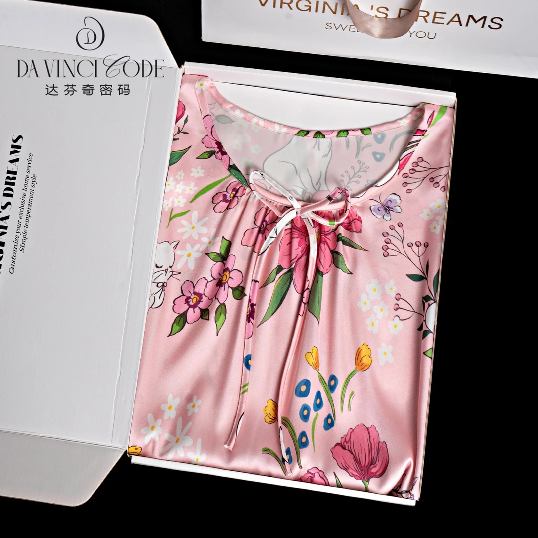 达芬奇密码2025新款女花束猫睡裙春夏薄款家居服