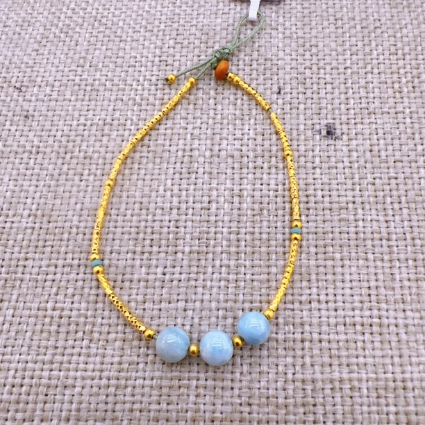 天然海纹石碎银子弯管手链