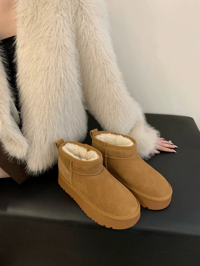 2025冬季新款厚底雪地靴女增高短筒加绒女棉鞋保暖靴子891